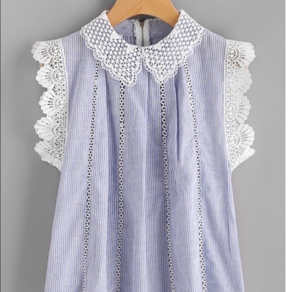 Pinstripe scallop lace top